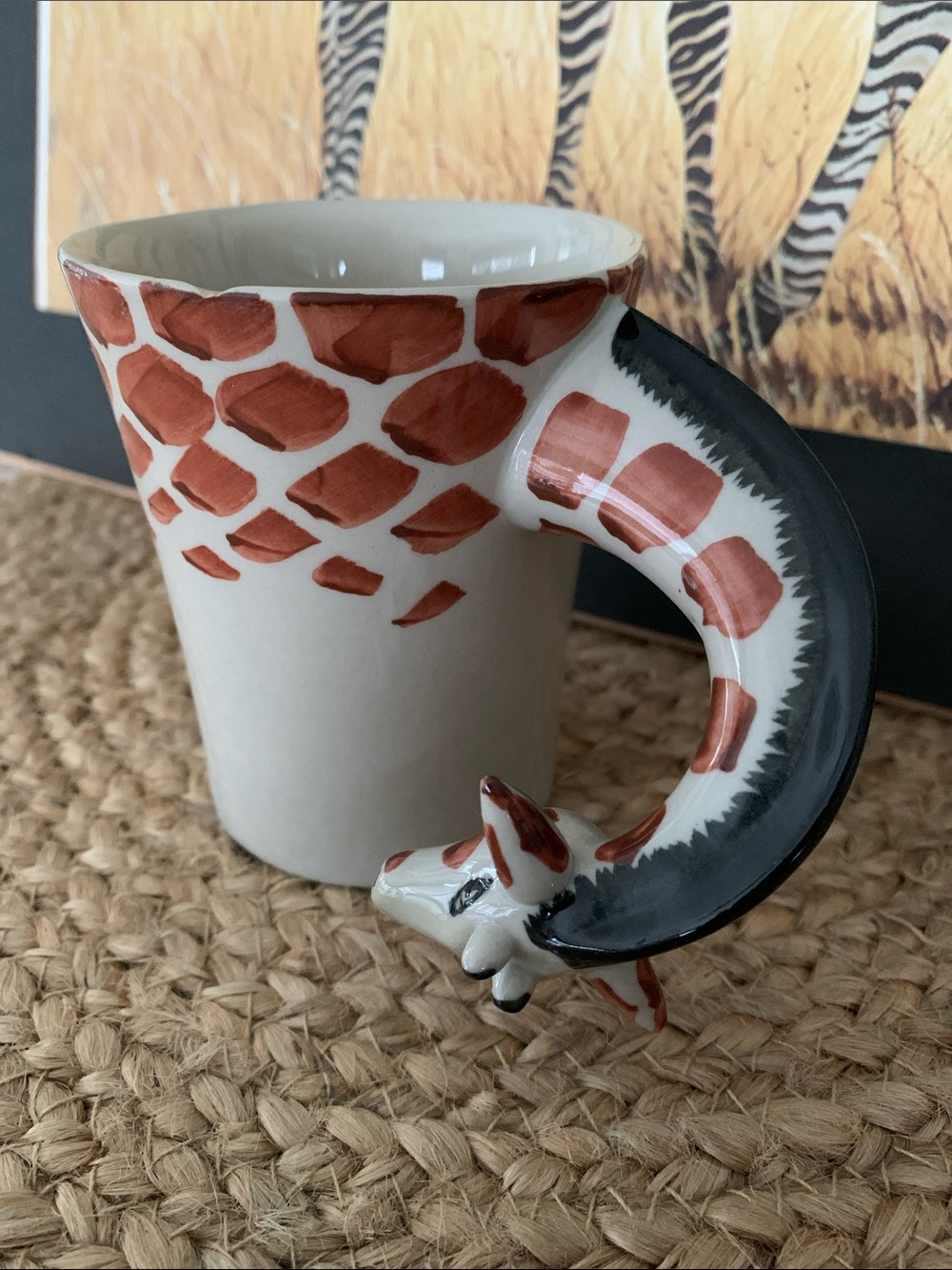 Giraffe Coffee cup/Mug, Wild Nature  Hand Painted 3 D  4” Tall X 5.50. Ermo Zoo